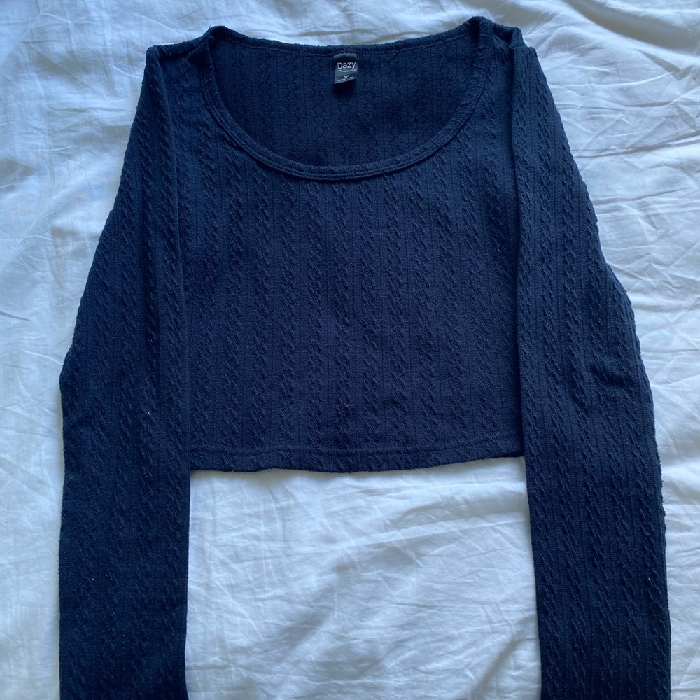 Navy DAZY Long Sleeve Crop